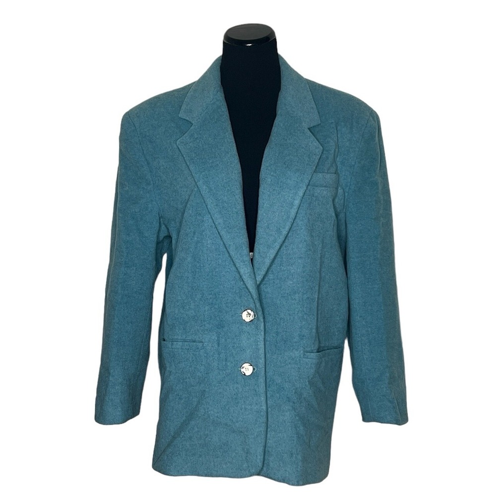 Partners Blazer‎ Jacket Blue Teal Wool Blend Pocket Mervyns Womens Large Vintage